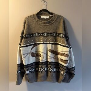 Taupe & Cream Western-Inspired Crewneck Sweater